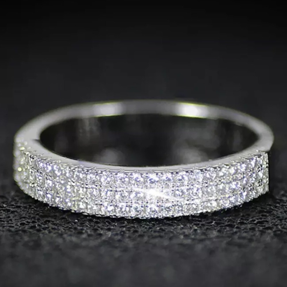 NEW SILVER ENGAGEMENT WEDDING RING DIAMOND - Picture 6 of 10